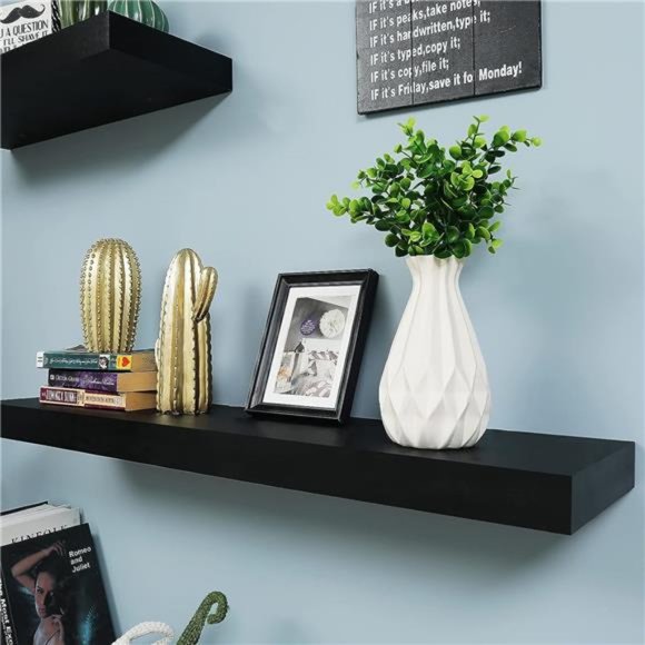 16 inch Black Mission Floating Shelves for Wall, Bathroom Wall Mount Shelves - Picture 6 of 7
